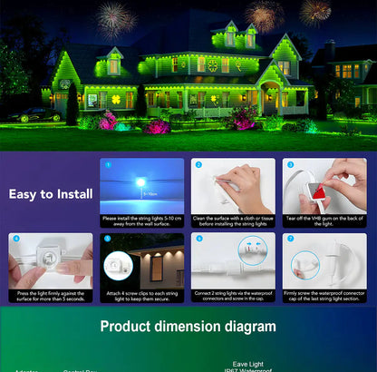 45M RGB Smart Outdoor LED String Lights for Celebrations